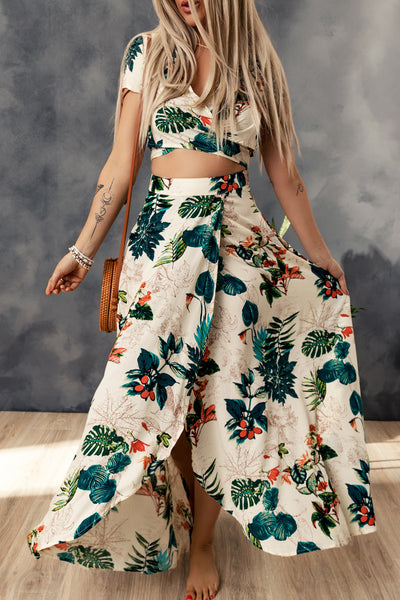 Tropical Elegance Crop Top and Maxi Skirt Set