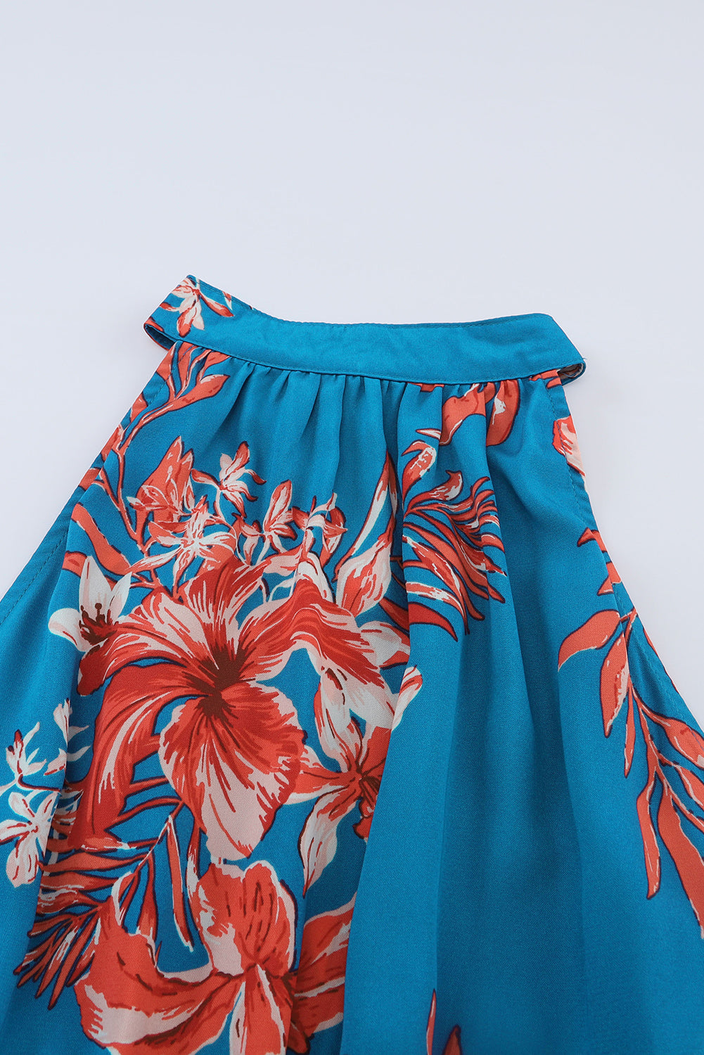 Charming Sky Blue Floral Print Sleeveless Ruffled Mini Dress