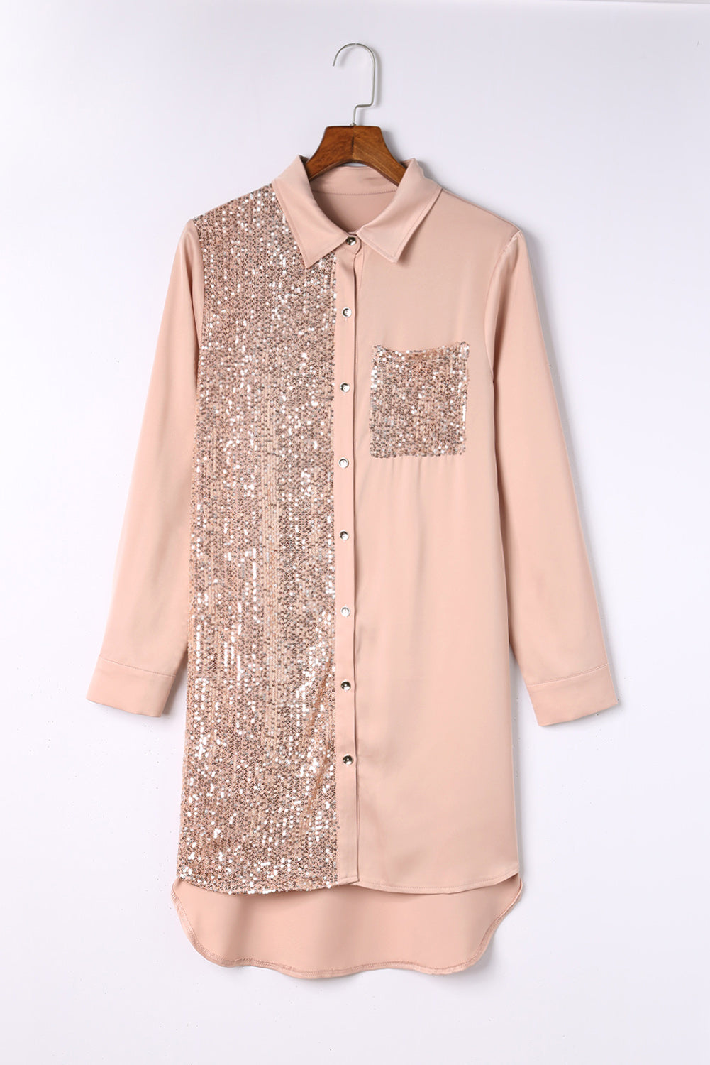 Sparkling Sequin Splicing Shirt Dress